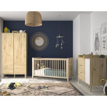 Ensemble de chambre d'enfant Lison | Lit évolutif, commode avec table à langer, armoire | Design Artisan Oak