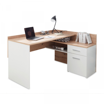 Bureau d'angle Inovo avec tiroir - blanc/chêne Scandinave - Emob