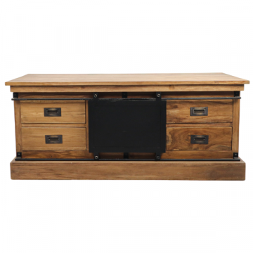 TV-meubel Wellington 130x55x45cm 1 deur & 4 lades - teakhout/zwart