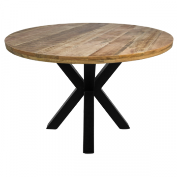 Table à manger Régina rond 120cm bois de mangue-naturel/noir