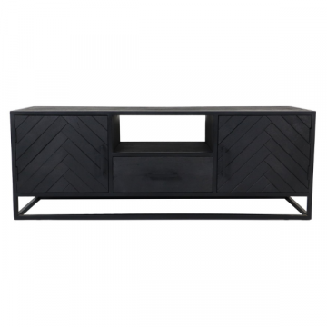 TV-meubel Verona 180cm 2 deuren & 1 lade mangohout visgraatmotief - zwart