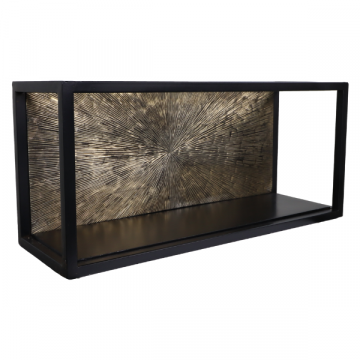 Wandbox Downton | 55 x 25 x 18 cm | Mangohout en metaal | Zwart-goud