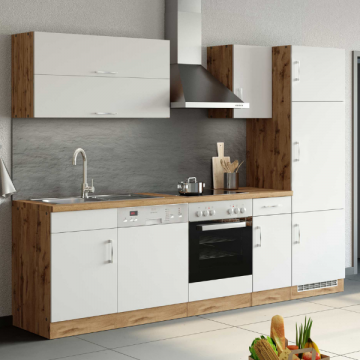Kitchenette Sorrella 270cm met ruimte voor oven, vaatwas en koelkast - wit/eik