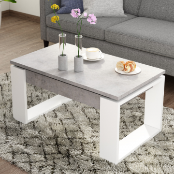 Salontafel Cosmit 90x52 cm met uitschuifbaar tafelblad - beton/ wit