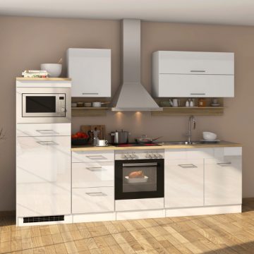 Kitchenette Ragnar 270cm avec espace pour micro-ondes, réfrigérateur et four - blanc brillant