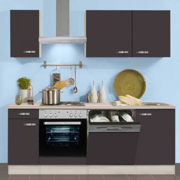 Kitchenette Bistrot 210 cm avec espace pour lave-vaisselle et cuisinière encastrée avec four-anthracite/ acacia