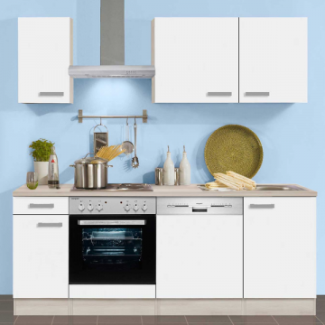 Kitchenette Bistrot 210 cm avec espace pour lave-vaisselle et cuisinière encastrée avec four-blanc/acacia