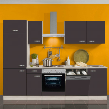 Kitchenette Bistrot 270 cm avec espace pour cuisinière avec four, lave-vaisselle et réfrigérateur avec compartiment congélateur-anthracite/acacia