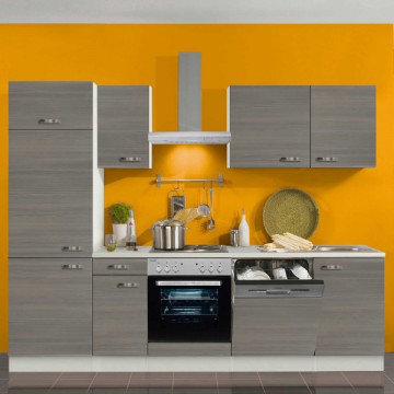Kitchenette Bistrot 270 cm avec espace pour cuisinière avec four, lave-vaisselle et réfrigérateur avec compartiment congélateur-bois de pin/champagne