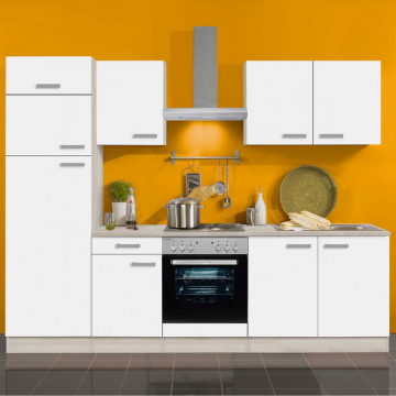 Kitchenette Bistrot 270 cm avec espace pour cuisinière avec four et combi réfrigérateur-congélateur-blanc/acacia