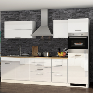 Kitchenette Ragnar 290cm met ruimte voor koelkast en oven - hoogglans wit