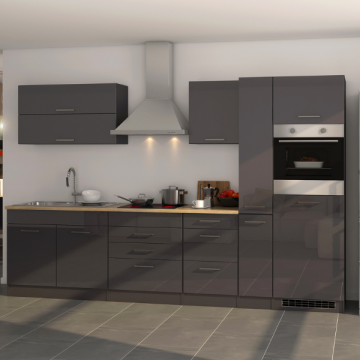 Kitchenette Ragnar 320cm met ruimte voor koelkast en oven - hoogglans antraciet