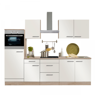 Kitchenette Bitstrot met plaats voor koelkast met vriesvak, oven en keramische kookplaat-glanzend wit/lichte eik 