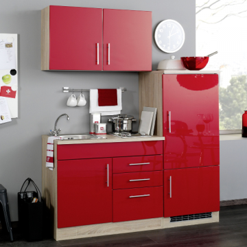 Kitchenette Toto 160cm met kookplaat en koelkast - hoogglans rood