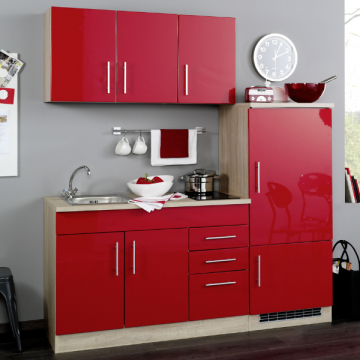 Kitchenette Toto 180cm met kookplaat en koelkast - hoogglans rood