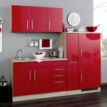 Kitchenette Toto 210cm avec plaque de cuisson et réfrigérateur - rouge brillant