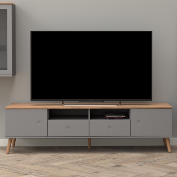 Meuble TV Dot 192 cm avec 2 portes et 2 tiroirs - chêne/gris