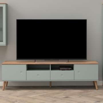 Tv-meubel Dot 192 cm met 2 deuren en 2 lades - eik/saliegroen