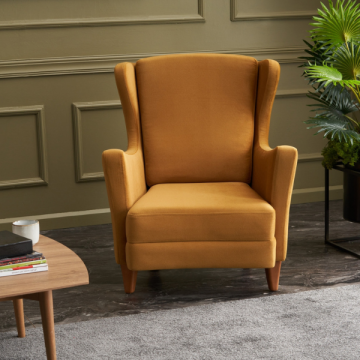Stijlvolle Wing Chair | Beukenhouten Frame | Easy Clean Stof | Gouden Kleur
