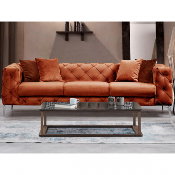 Comfortabele 3-zitsbank met uniek ontwerp | Beukenhouten frame | 100% polyester stof | Oranje kleur