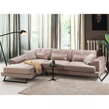 Canapé d'angle confortable et élégant - Beige | Dossier réglable, cadre en bois, tissu polyester