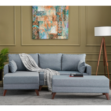 Comfort en stijl: Hoekbank in Blauw | FIR TREE Frame | 100% Polyester Stof