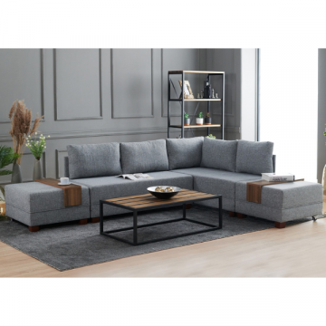 Comfortabel en stijlvol hoekbank-bed, grijs, 210x70x280cm
