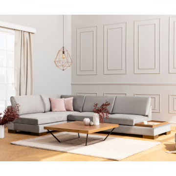 Canapé d'angle stylé | Confort et design unique | Bois de hêtre | Gris clair