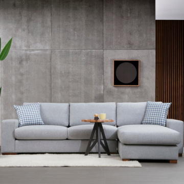 Canapé d'angle | Confort et Design | Structure en bois de hêtre | Tissu 100% polyester | Gris clair