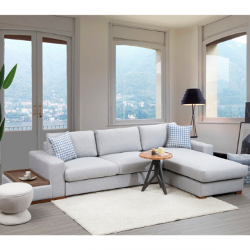 Comfortabele en stijlvolle hoekbank | Beukenhouten frame | Lichtgrijze kleur