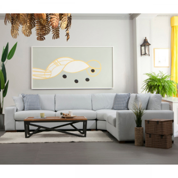 Comfortabele en stijlvolle hoekbank | Beukenhouten frame, polyester stof | 282x322cm | Beige kleur
