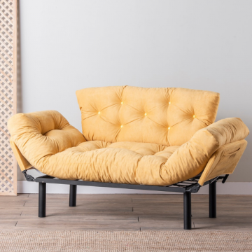 Comfortabel 2-zitsbankje | Stijlvol ontwerp | Metalen frame | Polyester stof | Mosterdkleur