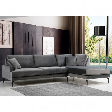 Comfortabele en stijlvolle hoekbank in antraciet | Beukenhouten frame | 100% polyester stof