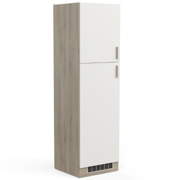 Armoire de cuisine pour réfrigérateur Romanie 60 cm 2 portes tournantes et 2 étagères-chêne Kronberg/blanc mat