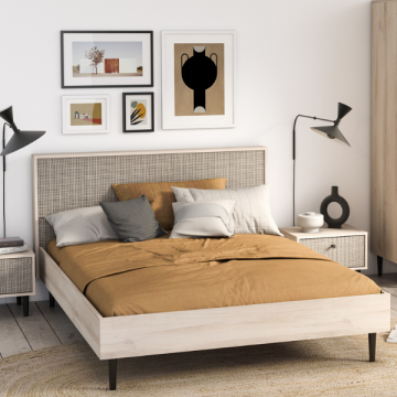 Bed Sayuri 160 x 200 cm-Kronberg eik/wicker