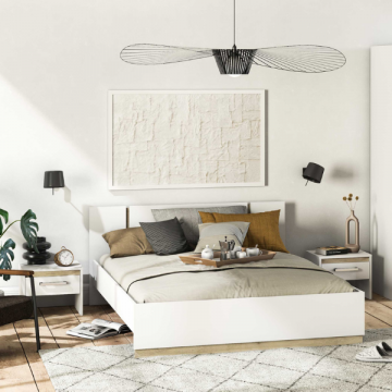 Bed Waylon 140 x 190 cm-mat wit/Kronberg eik