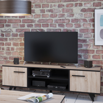 Tv-meubel Wilke 2 draaideuren en 3 legplanken-geborstelde eik/matzwart
