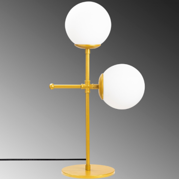 Opviq Tafellamp | Metalen Behuizing | Glazen Kap | Afmeting: 15x30cm | Hoogte: 55cm | Kleur: Goud