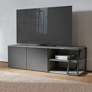 Tv-meubel Albérique 2 draaideuren en 3 legplanken-beton/matzwart