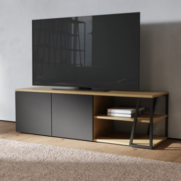Tv-meubel Albérique 2 draaideuren en 3 legplanken-eik/matzwart