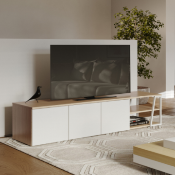 Tv-meubel Albérique 3 draaideuren en 4 legplanken-eik/mat wit