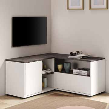TV-meubel Annelle 1 draaideur, 1 opklapdeur en 2 legplanken-beton/wit