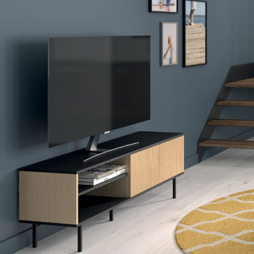 Tv-meubel Loreen 2 draaideuren en 2 open vakken-lichte eik/zwart
