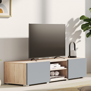 Tv-meubel Polka 140 cm 2 draaideuren, 2 open vakken- eik/celadon grijs