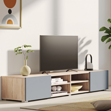Tv-meubel Polka 180 cm 2 draaideuren, 4 open vakken-natuurlijke eik/celadon grijs