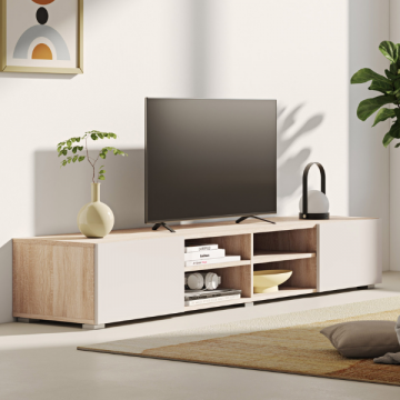 Tv-meubel Polka 180 cm 2 draaideuren, 4 open vakken- eik/lichtbeige