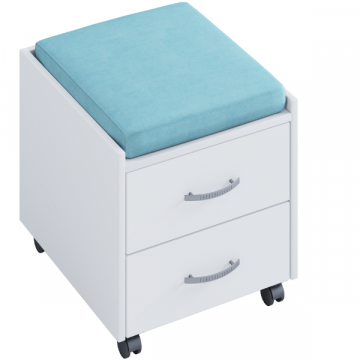 Caisson à tiroirs Kjenta avec plumier et coussin de siège bleu -2 tiroirs