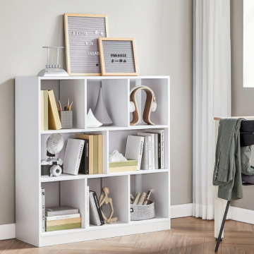 Witte houten open boekenkast met laden, vrijstaand opbergelement, 97.5x30x100cm