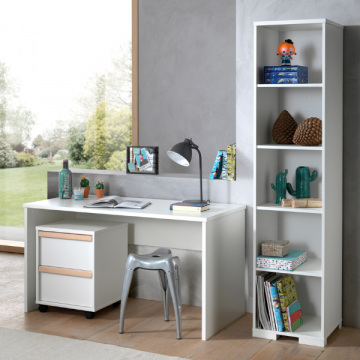 Combinaison London avec bureau, caisson à tiroirs et bibliothèque-blanc