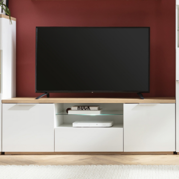 Tv-meubel Maki 160cm met drie deuren - eikdecor/hoogglans wit